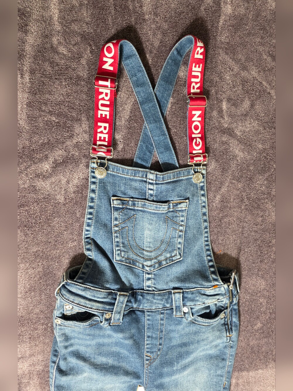 True Religion Red Straps Denim Overall Womens Size Small Slim Fit